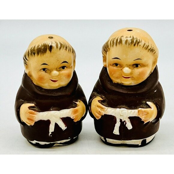 Unbranded Other - Friar Tuck Salt Pepper Shakers 2.5 inch Ceramic Cork Stoppers Vintage